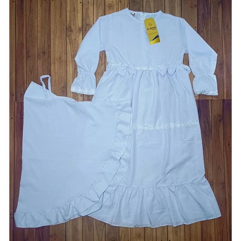 Termurah Gamis Putih Anak Perempuan Manasik / 3-12 Tahun / Gamis Katun Putih Bersih /Set Hijab Gamis