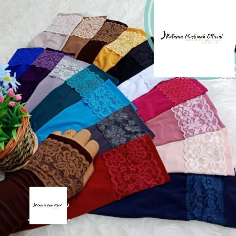 Diskon Besar Handsock Jempol List Brukat Atas Bahan Jersey || Manset Tangan Jempol Renda Atas Flower