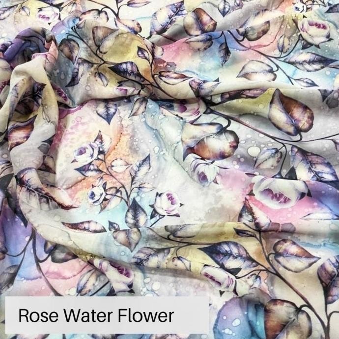 

New Sale Kain Print Bunga Sutra/Kain Chiffon Print -Rose Water Flower (Per 0,5) Stok Terbatas