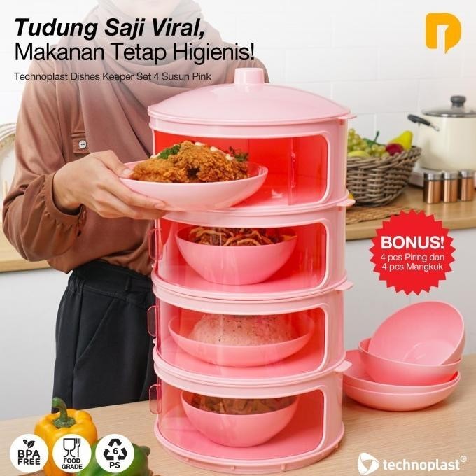 ZIV - 378 TECHNOPLAST TUDUNG SAJI SET 4 SUSUN PINK | TUDUNG SAJI WAFIQELZAYYAN