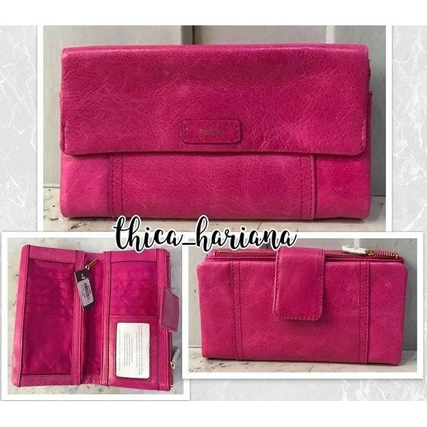 Dompet Wanita Fossil Original Ellis Long Wallet Warna Hot Pink Cassiamirelaa