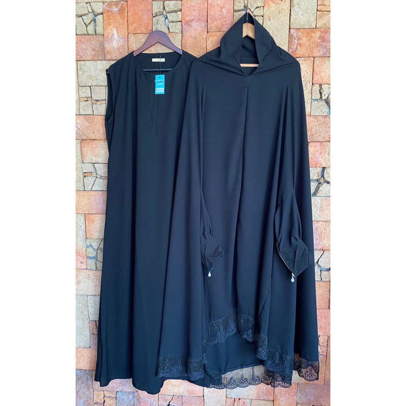 NEW PREMIUM DAILY HIJAB Balqis set jilbab lengan inner gamis umrah haji jetblack bonanza