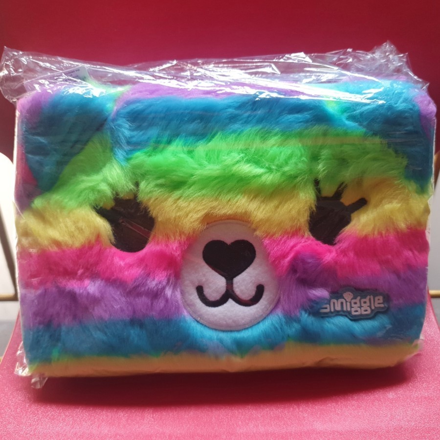 

Smiggle Fluffy Bear Hardtop Rainbow pencil case school Bear