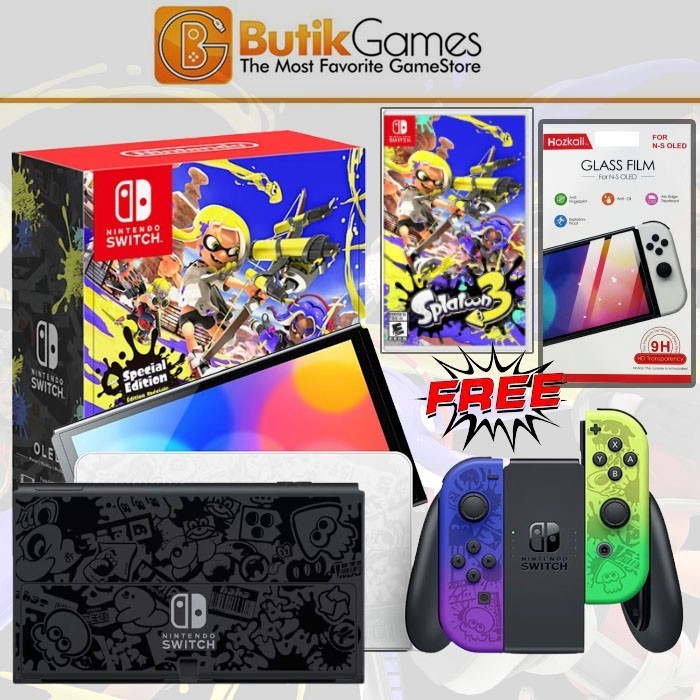 Nintendo Switch OLED Splatoon 3 Edition - Konsol Game Handheld dengan Layar OLED 7 Inci Biru dan Kuning Gradien