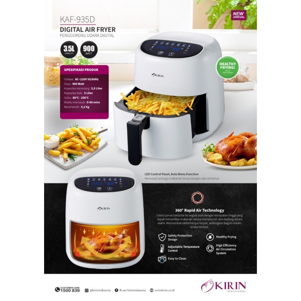 Kirin Air Fryer Digital 3.5L Kaf-935D Kaf 935 D Airfryer Termurah