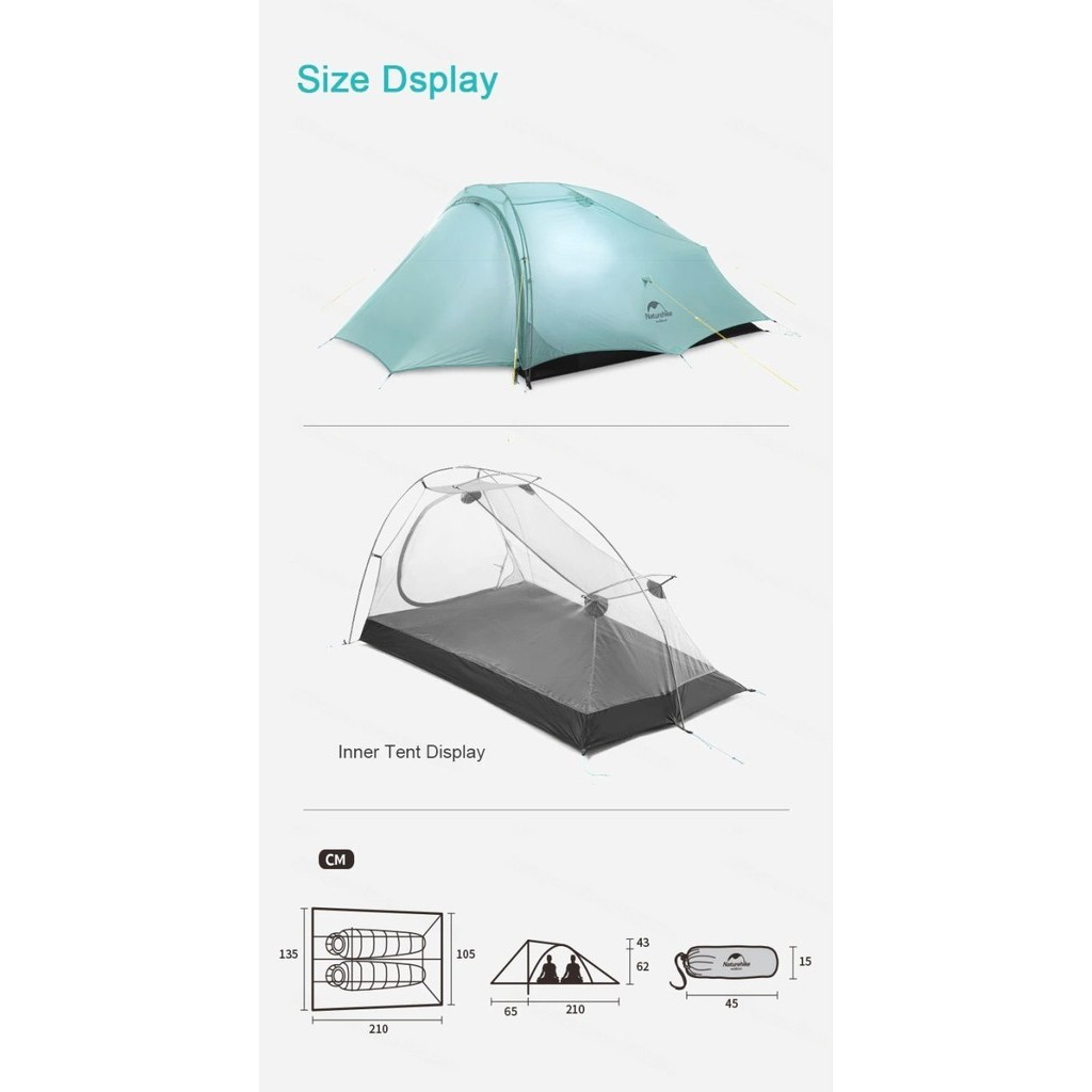 Tenda Shared 2 Orang Naturehike Nh20Zp091 2P Camping Gunung Ultralight