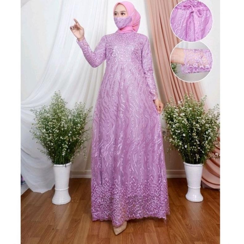 Promo Terbaru Maxi Afizah Tile Mutiara Premium/Free Masker Dress Party/ Gamis Busui Brokat Mutiara/G