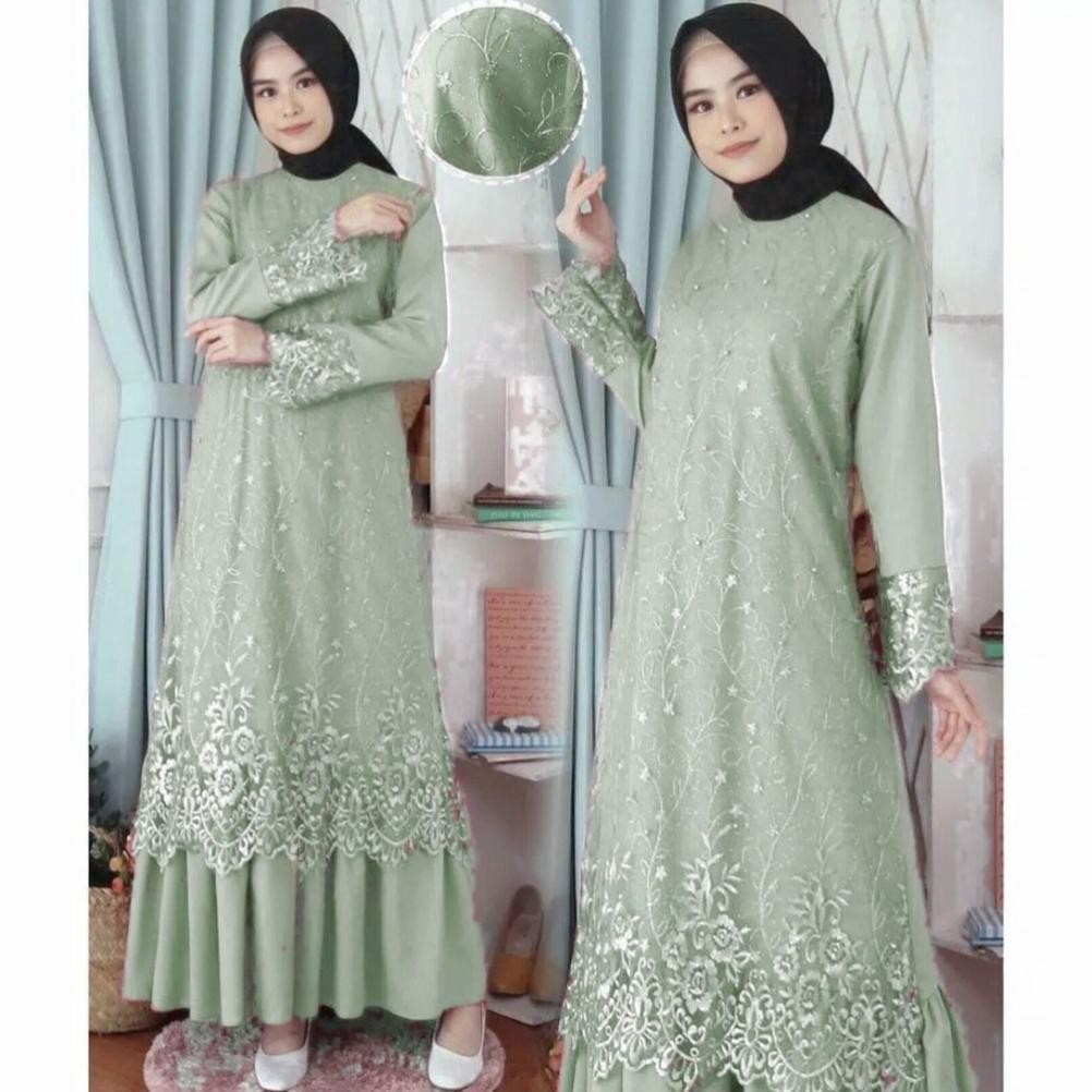 READYY STOCK >>> PARAMITA DRESS GAMIS BRUKAT PESTA MEWAH ELEGAN TERBARU 2023 GAMIS BROKAT TILE MUTIA