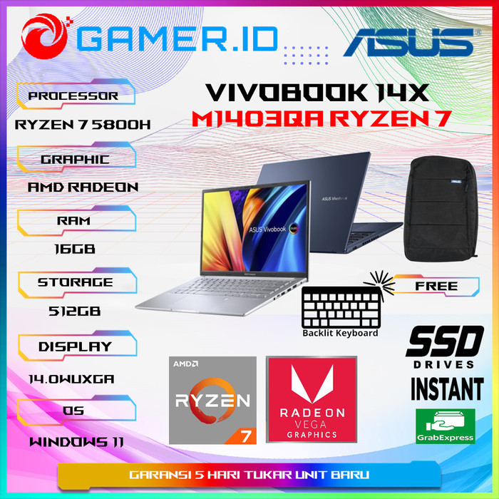 Asus Vivobook 14X M1403Qa Ryzen 7 5800H 16Gb 512 Ssd Vega7 W11 14"