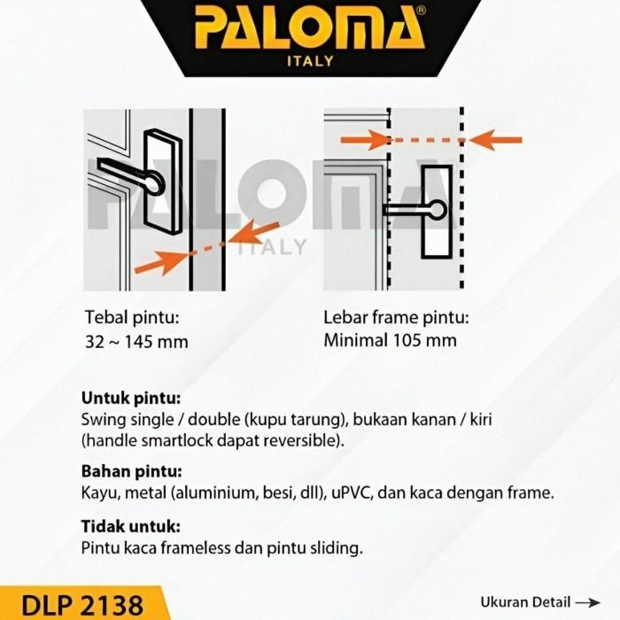PALOMA DLP 2138 SMART LOCK CAMERA DOOR VIEWER HANDLE PINTU DIGITAL APP