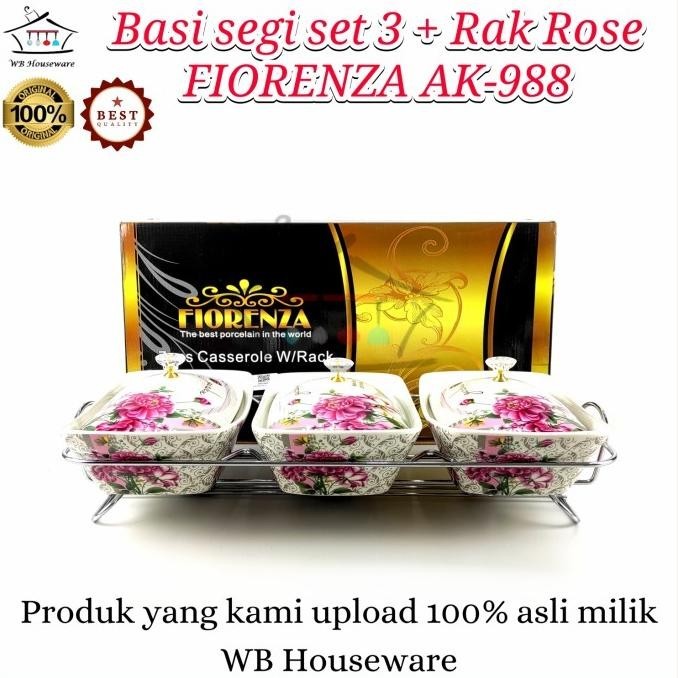 Prasmanan Set Keramik 3 Rose Fiorenza Ak-988 / Basi Segi Motif Bunga