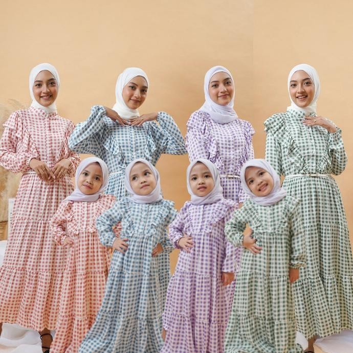 Gamis Gingham Frill Couple/Gamis Kotak Rempel Couple Stok Terbatas