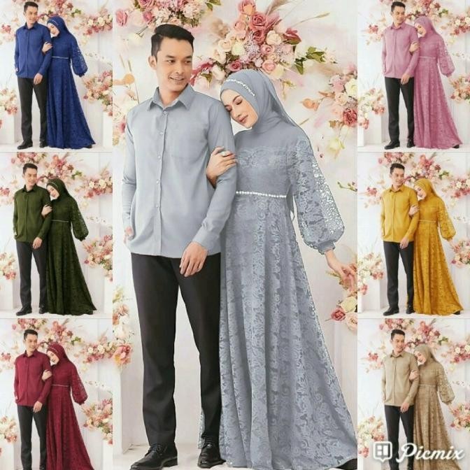 Sarimbit Es Couple Cp Zulaikha Brukat Gamis Hijau Army Maroon Mocca Dustypink Stok Terbatas