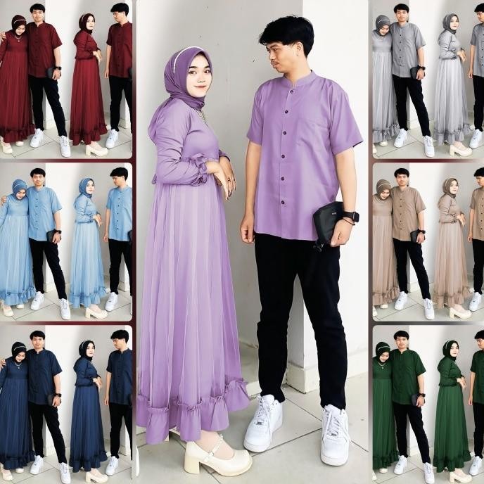 Sarimbit Gamis Papa Mama Couple Marhaban Sage Tua Biru Muda Navy Maxy Terbaik