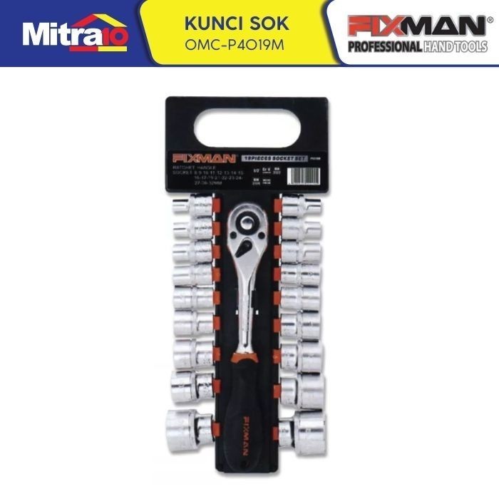 Fixman Omc-P4019M 19-Pc 1/2 Inch Dr. Socket Ratchet Set - Kunci Sok