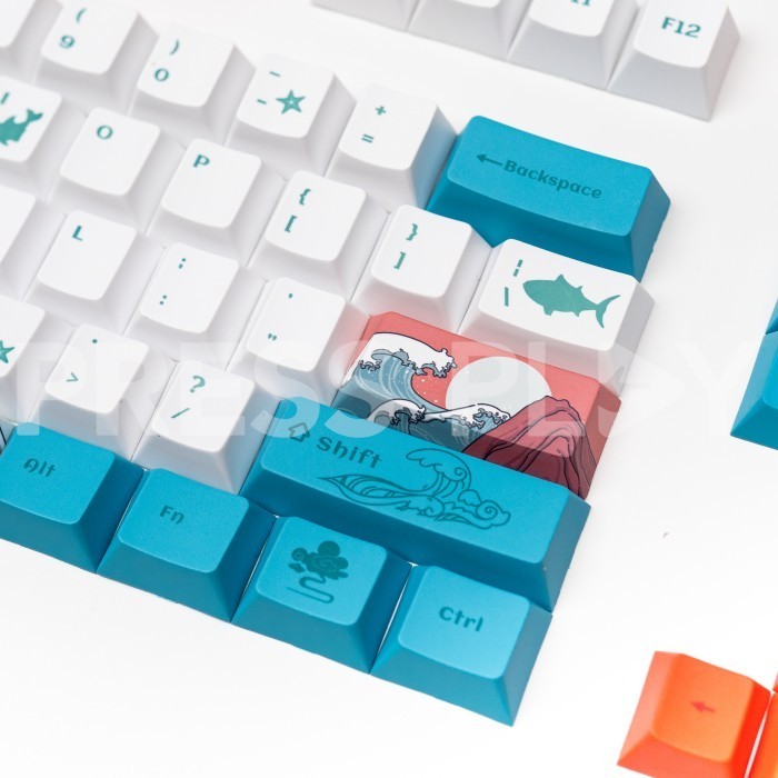 Ukiyo Sea Waves Pbt Dye Sub Keycaps 108 Keys Termurah Terlaris Promo