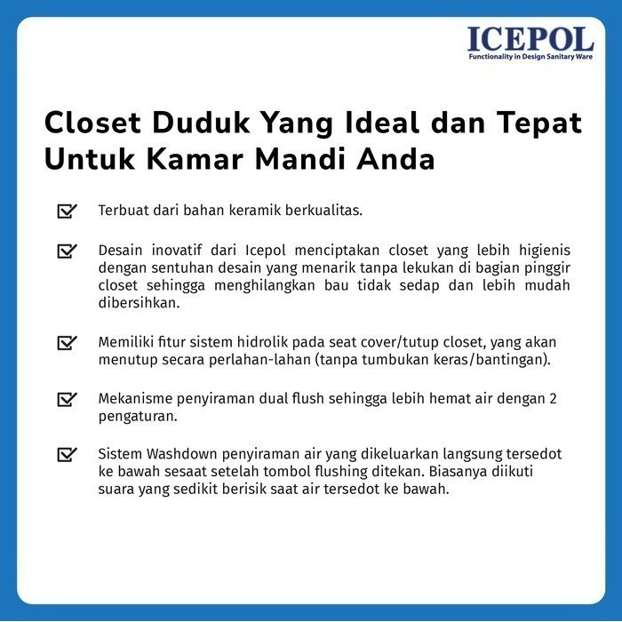 Closet Kloset Duduk Ic2029 One Piece Kamar Mandi