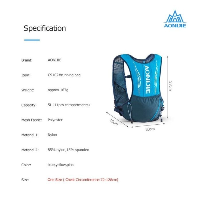 Aonijie C9102S Hydration Backpack Vest 5L Marathon Running - Yellow
