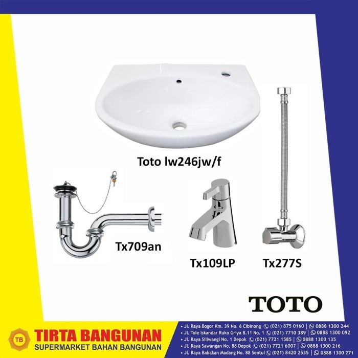 Paket Wastafel Toto Lw246Jw/F Putih Komplit Tx109Lp Tx709An Tx277S