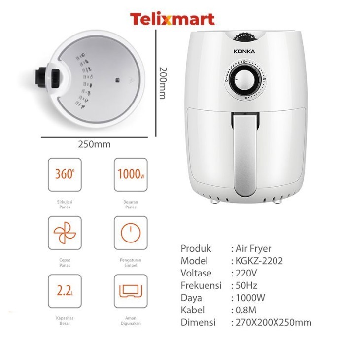Konka Air Fryer Terbaik Penggorengan Elektronik Tanpa Minyak 2,2Liter Termurah Terlaris Promo