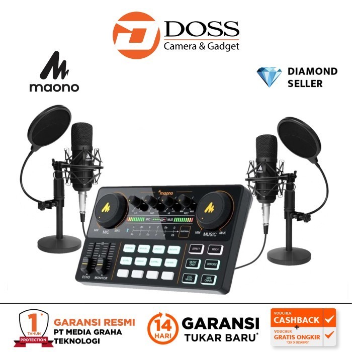 Paket Maono Au-Am200 Audio Mixer + Maono Au-A03T 2Pcs Mic