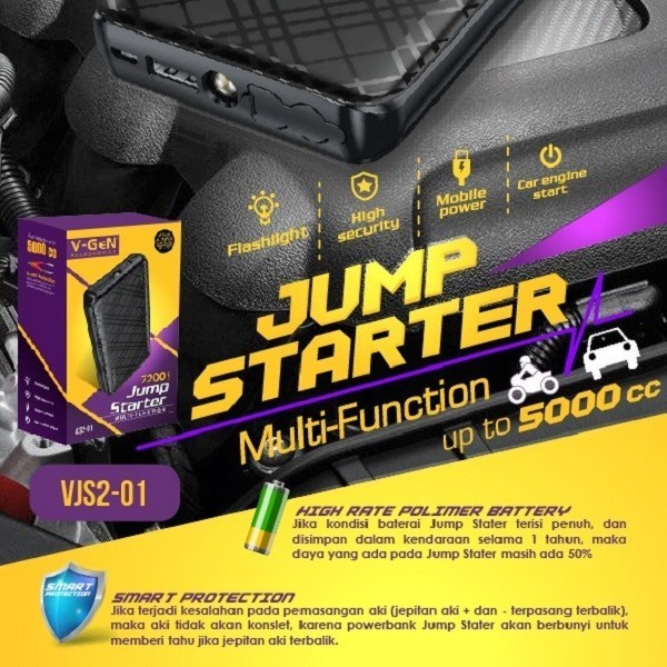 V-Gen Jumper Starter 7200Mah Powerbank Jumper Mobil Aki Accu Termurah Terlaris Promo