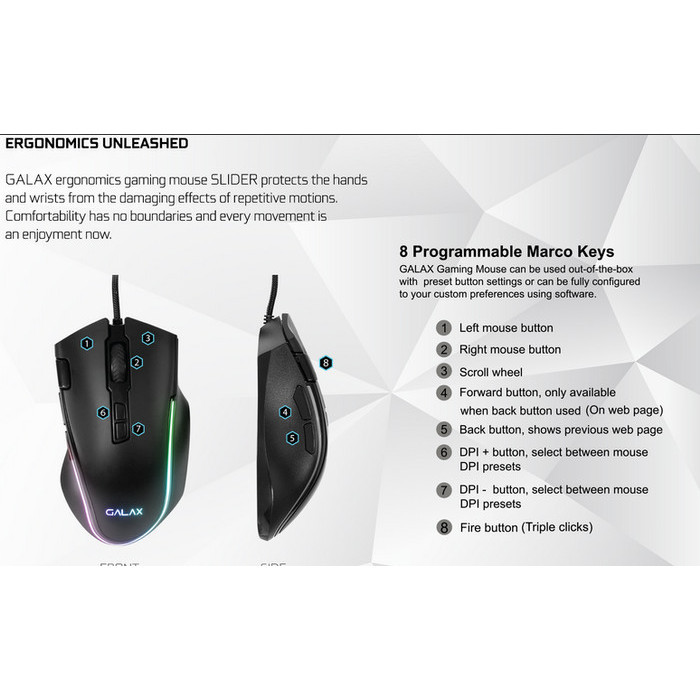 Galax Slider-01 Wired Gaming Mouse Rgb - 7200Dpi