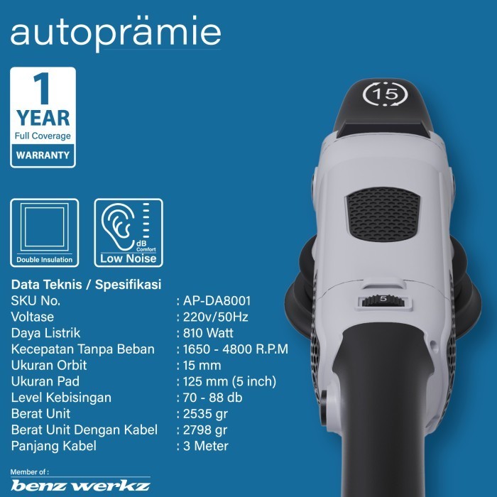 Mesin Poles Dual Action 5 Inch Orbit 15 Mm Autopramie Polisher