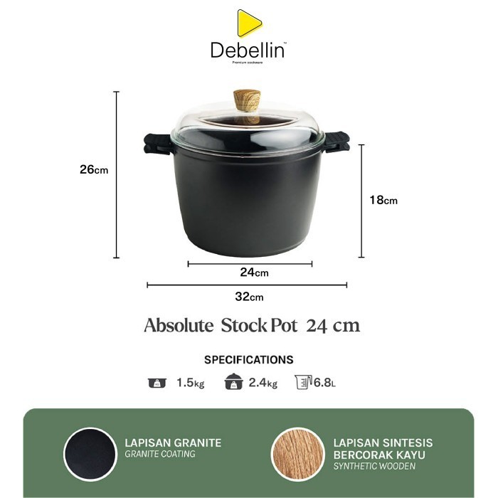 Debellin Absolute Stock Pot - Panci Granite Anti Lengket