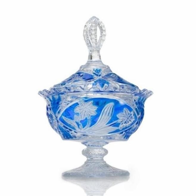 Toples Tempat Kue Kering Lebaran Kaca Kecil Capodimonte Biru Ashbellemart_