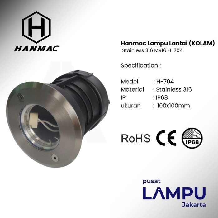 Hanmac H-704 Kap Lampu Lantai/Kolam Stainless 316 Mr16