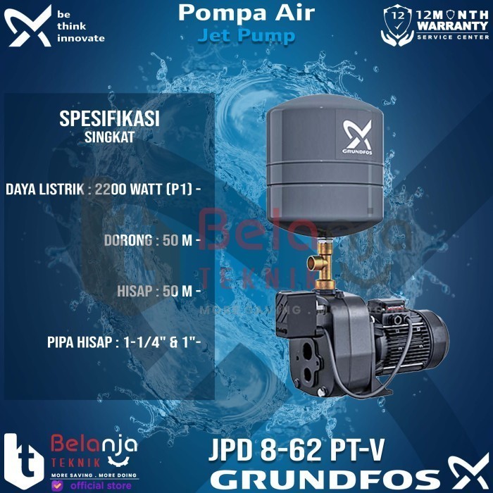 Grundfos Mesin Pompa Air Jpd 8-62 Jd Pt-V Jet Pump 60 Meter 1850 Watt Termurah Terlaris Promo