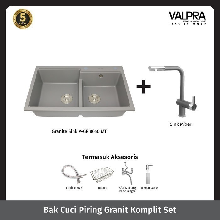 Valpra Bak Cuci Piring Granit Mewah Komplit Set Ge 8650 Termurah Terlaris Promo