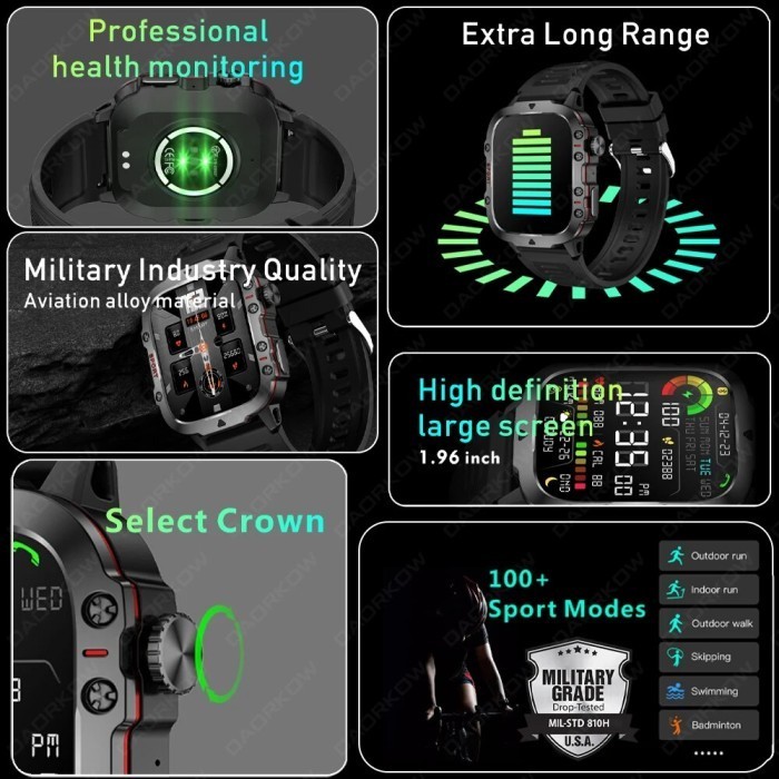 Aolon Smart Watch Military Ftiness Watches Ip68 Waterproof Smartwatch