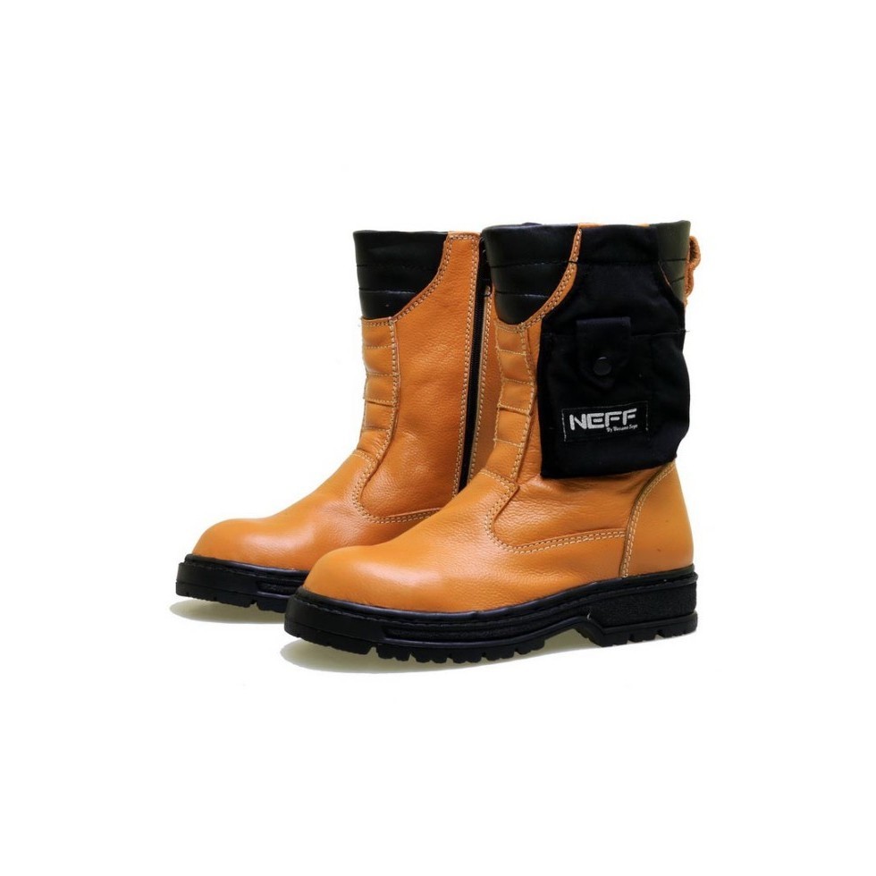 Sepatu Boot Safety Pria / Sepatu Proyek Pria Kulit Sapi Resleting