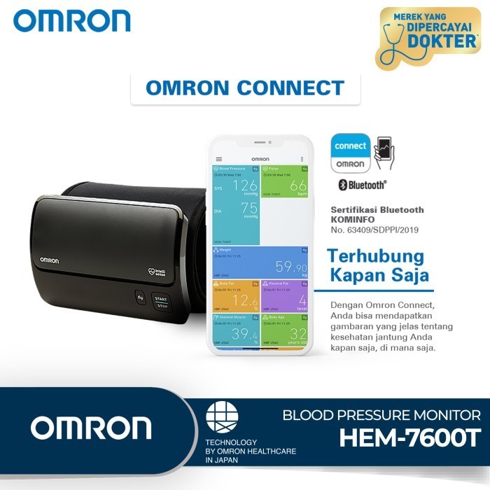 Omron Blood Pressure Monitor Hem-7600T Tensimeter Digital + Bluetooth