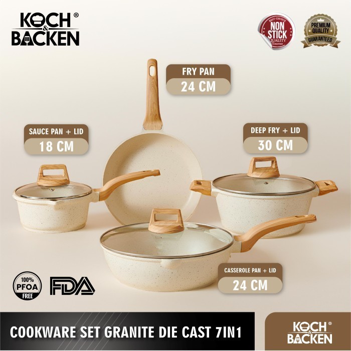 Koch&Backen Cookware Set Granite Diecast-Panci Wajan Anti Lengket 7In1 Termurah Terlaris Promo