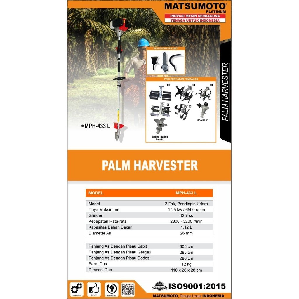 Matsumoto Mesin Dodos Cantas Sawit Mph 433L Egrek Sawit Palm Harvester