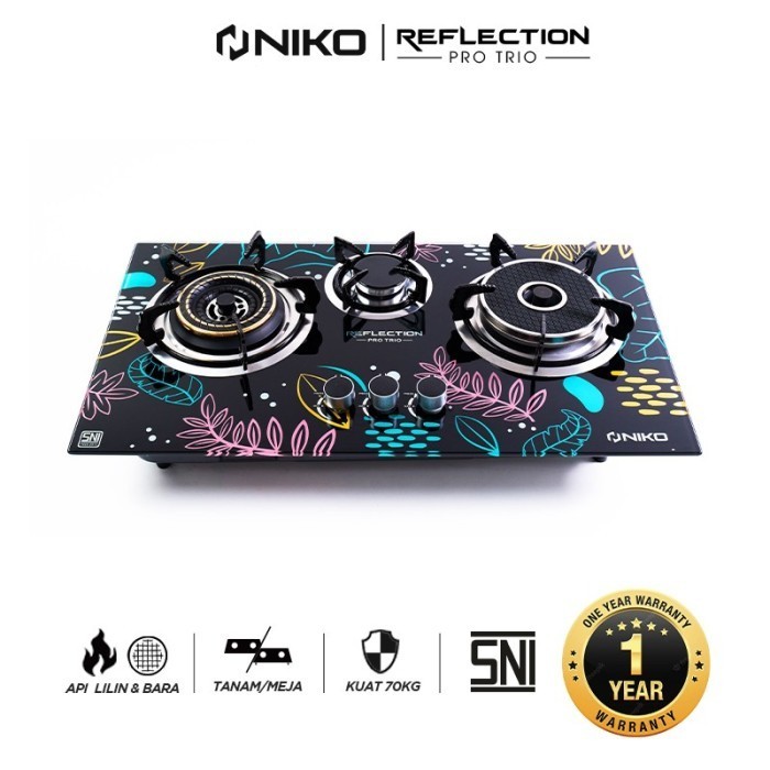 Kompor Gas Tanam Kaca 3 Tungku Niko Reflection Pro Trio Termurah Terlaris Promo