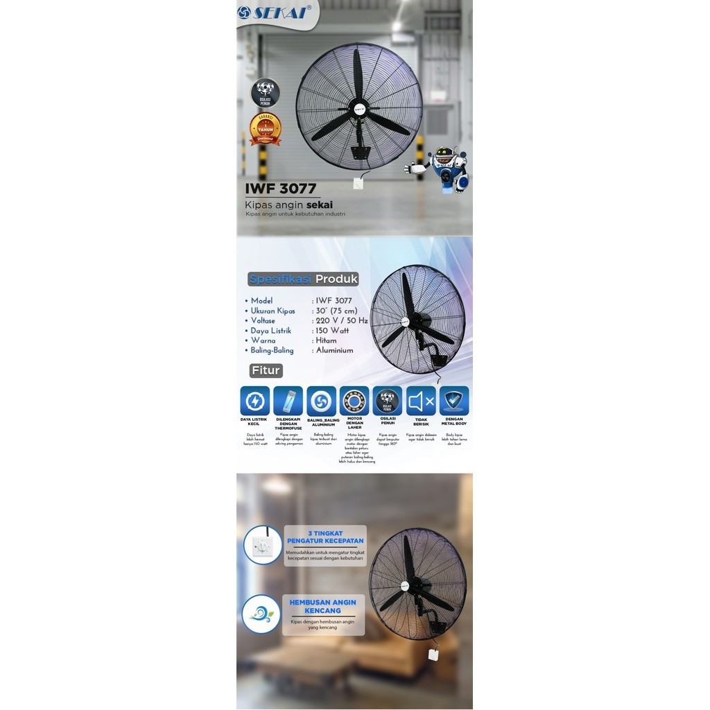 Sekai Kipas Angin Dinding Industri 30 Inch Iwf 3077 / Iwf3077