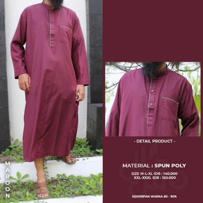 Jubah Pria Al Haramain Baju Gamis Pria Jubah Laki Dewasa Zain Lengan Panjang Al Haramain - Maroon, X