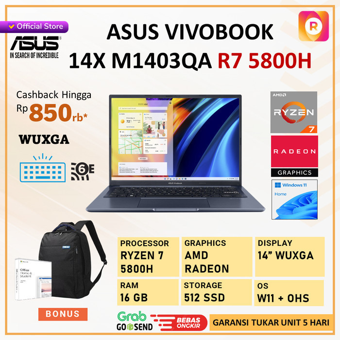 Asus Vivobook 14X M1403Qa Ryzen 7 5800H 16Gb 512 Ssd Vega7 W11 14" Ips