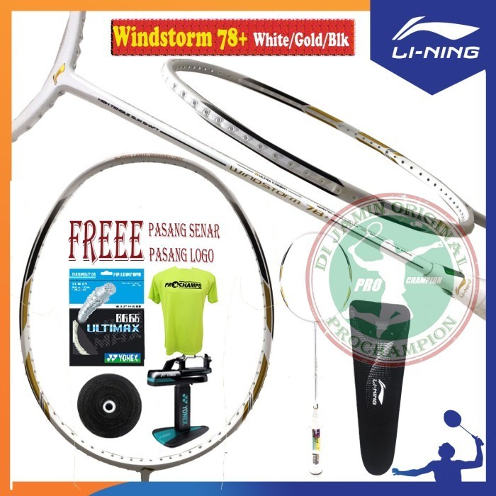 (Paket) Lining Windstorm 78 Plus Raket Badminton Original