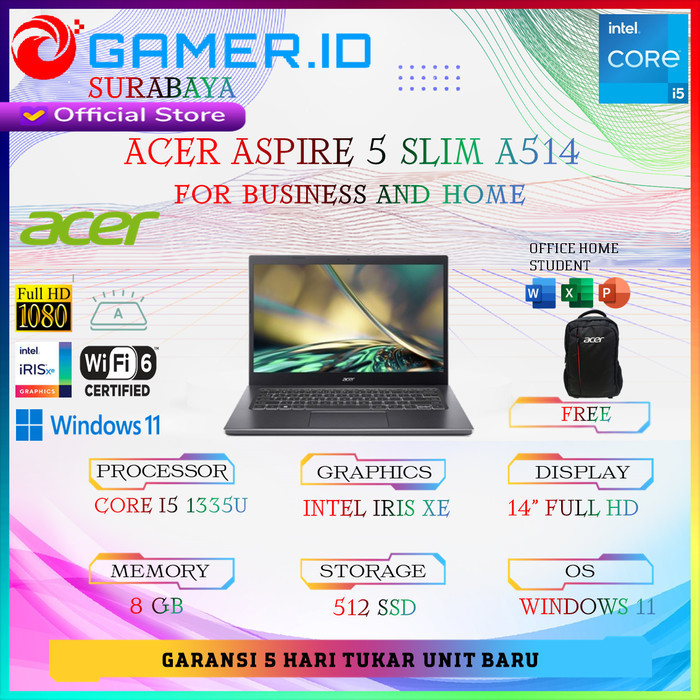 Acer Aspire 5 Slim A514 I5 1335U 8Gb 512Gb W11+Ohs Fhd