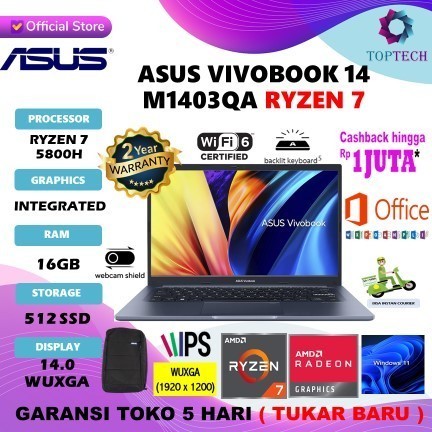 Asus Vivobook 14X M1403Qa Ryzen 7 5800H 16Gb 512Ssd 14.0Wuxga W11+Ohs