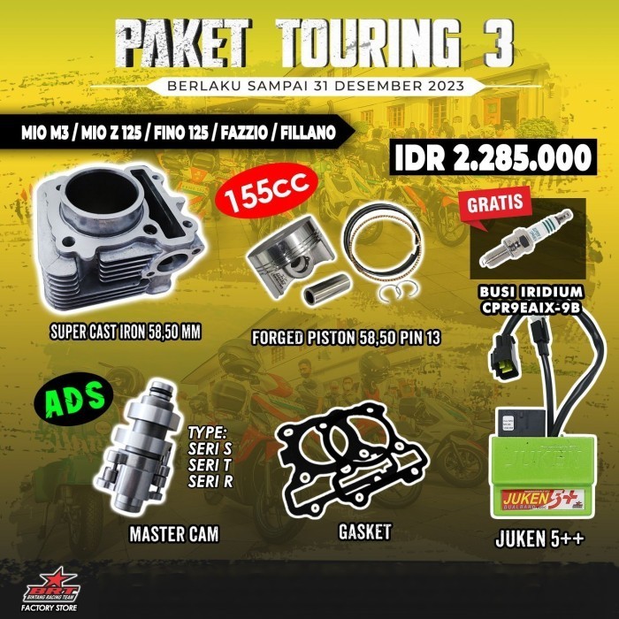 Brt Paket Touring 3-Bore Up Mio M3/Mio Z 125-Blok Piston-Cam Ads-Juken