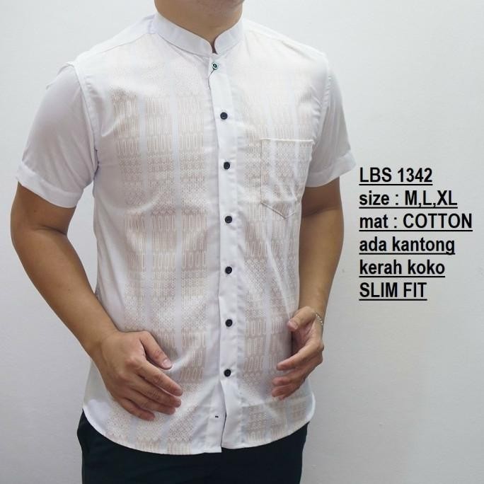 Baju Koko Pria Kemeja Koko Pria Slim Fit Putih Lbs1342