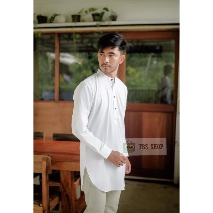 Kemeja Kurta Pria Kemeja Koko Kemeja Muslim Panjang Putih Polos