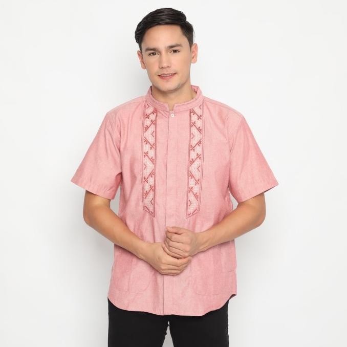 Code Male Kemeja Koko Pria Bordir Premium Peach Pasha Art.248020