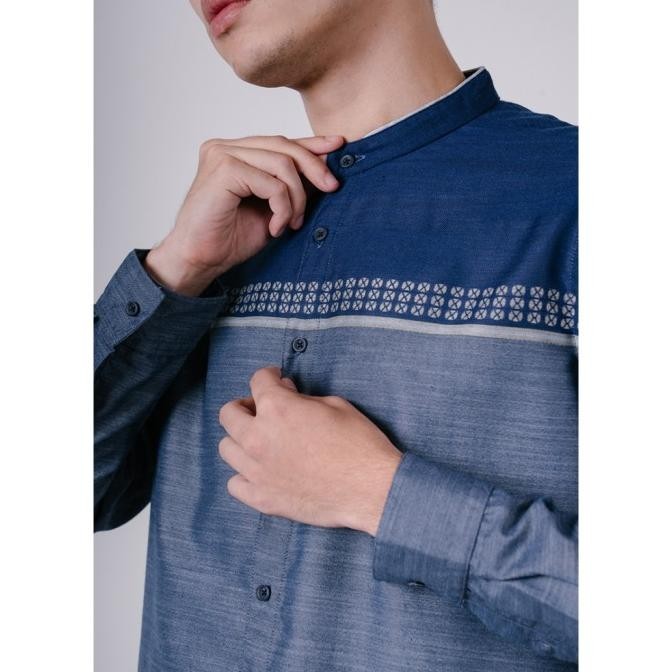 Men'S Top Kemeja Koko Lengan Panjang Modern Fit Falguni - Blue